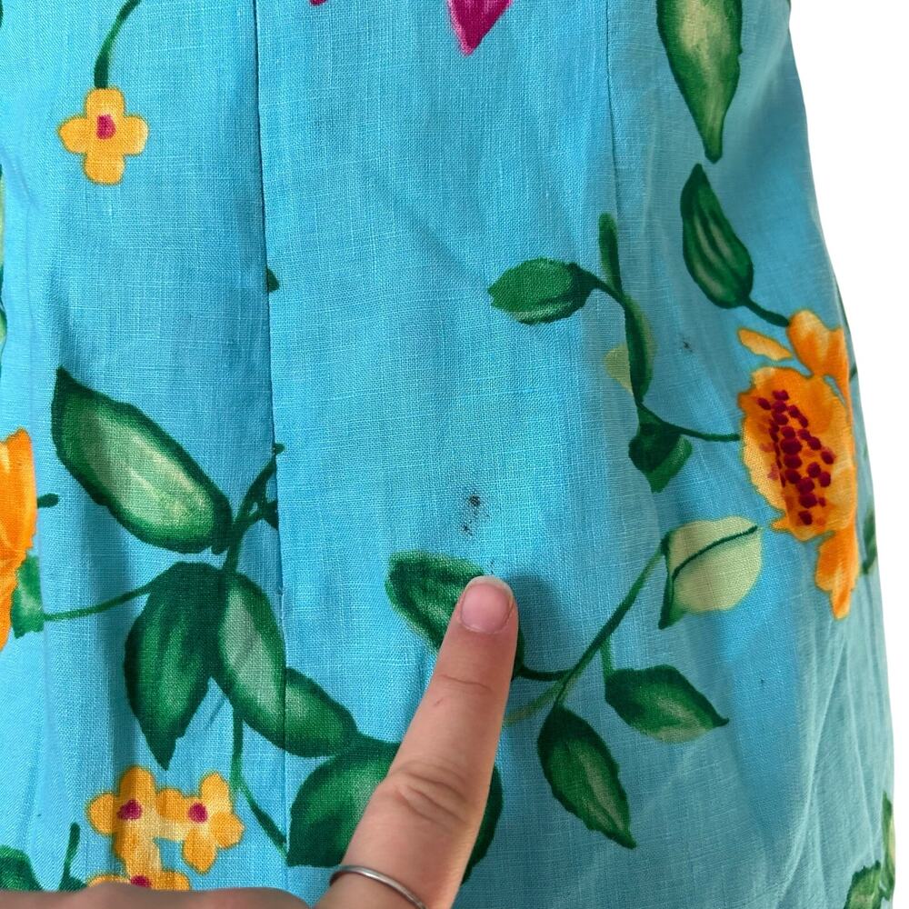 Talbots Blue Floral 100% Linen dress Womens Sz 4 Sheath Sleeveless Summer Party - Picture 9 of 16